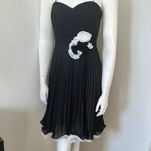 Max & Cleo Strapless Black Cocktail Dress with White Floral Detail